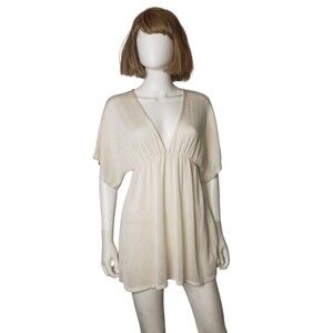 Jordan Taylor Cream Mesh Deep V Neck Swimsuit Cover Up Size Medium